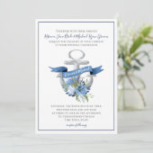 Blue Floral Anchor Nautical Waterverf Wedding Inv Kaart (Staand voorkant)