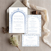 Blue Floral and Bird Toile Details Enclosure Cards Informatiekaartje