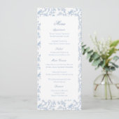 Blue Floral and Bird Toile Wedding Menu Card (Staand voorkant)