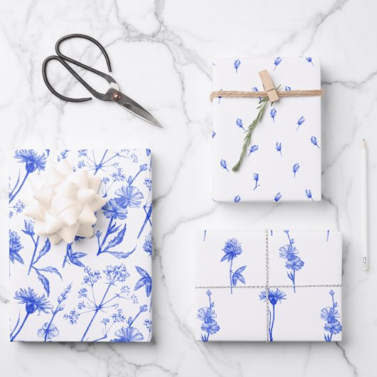 Blue Floral And Botanical Flowers Pattern Papers Inpakpapier Vel (Voorkant)