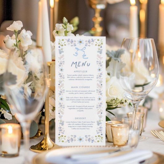Blue Floral and Bow Bridal Shower Menu