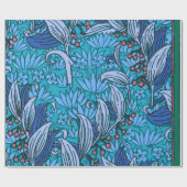 Blue Floral Antiek Boho Modern Cadeaupapier (Vlak)