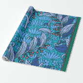 Blue Floral Antiek Boho Modern Cadeaupapier (Uitgerold)