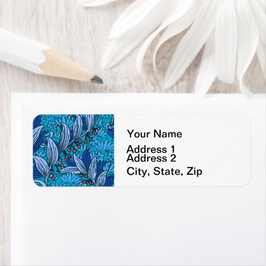 Blue Floral Antiek Boho Modern Etiket (Insitu)