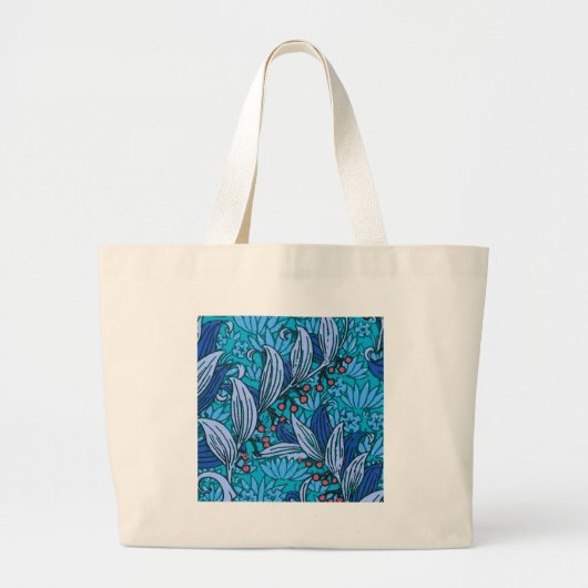 Blue Floral Antiek Boho Modern Grote Tote Bag (Voorkant)