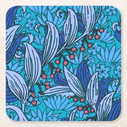 Blue Floral Antiek Boho Modern Kartonnen Onderzetters (Voorkant)