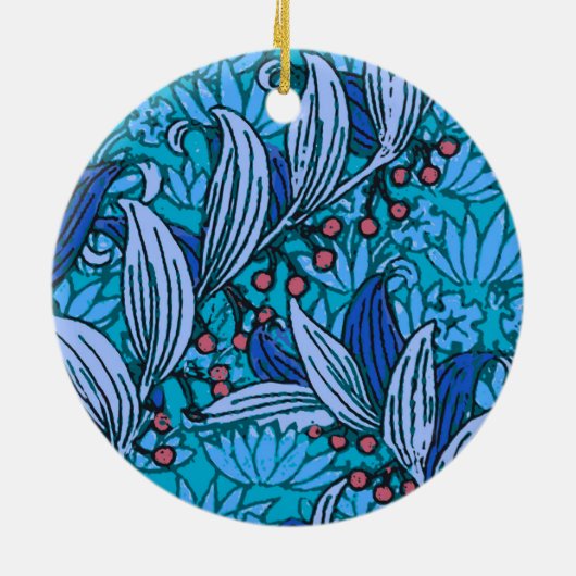 Blue Floral Antiek Boho Modern Keramisch Ornament (Achterkant)