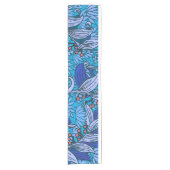 Blue Floral Antiek Boho Modern Korte Tafelloper (Voorkant)