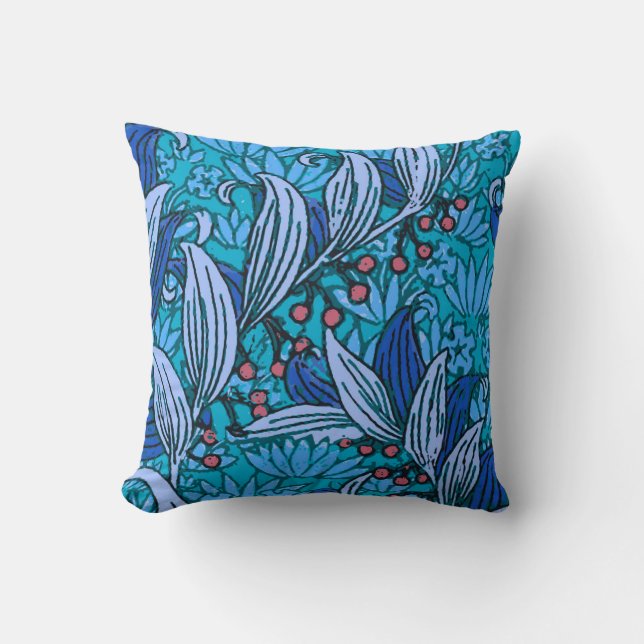 Blue Floral Antiek Boho Modern Kussen (Voorkant)