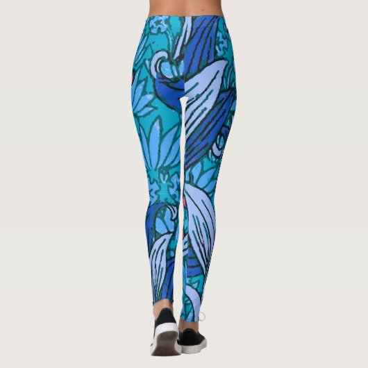 Blue Floral Antiek Boho Modern Leggings (Achterkant)