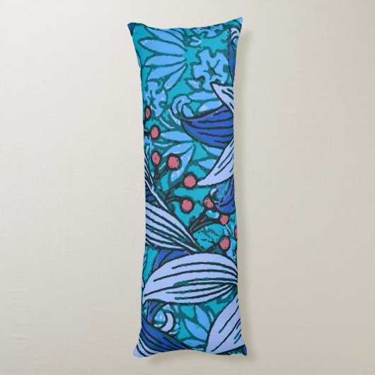 Blue Floral Antiek Boho Modern Lichaamskussen (Achterkant (Verticaal))