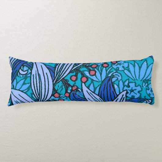 Blue Floral Antiek Boho Modern Lichaamskussen (Voorkant)