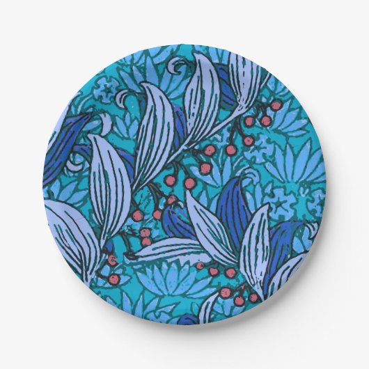 Blue Floral Antiek Boho Modern Papieren Bordje (Voorkant)