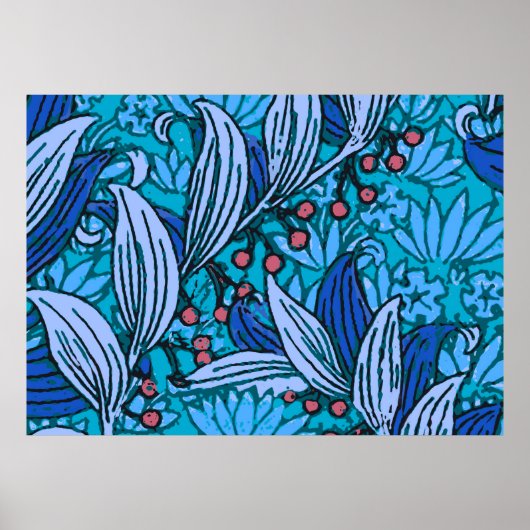 Blue Floral Antiek Boho Modern Poster (Voorkant)