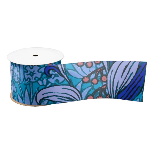 Blue Floral Antiek Boho Modern Satijnen Lint (Spoel)