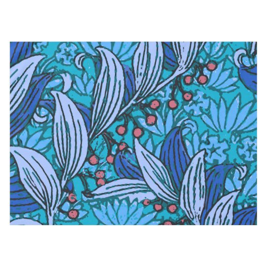Blue Floral Antiek Boho Modern Tafelkleed (Voorkant (Horizontaal))