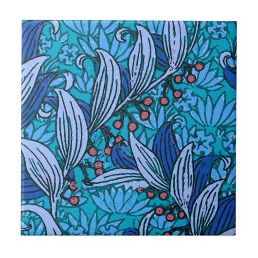 Blue Floral Antiek Boho Modern Tegeltje (Voorkant)