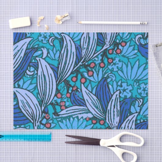 Blue Floral Antiek Boho Modern Tissuepapier (Craft)