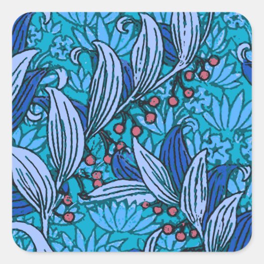 Blue Floral Antiek Boho Modern Vierkante Sticker (Voorkant)