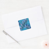 Blue Floral Antiek Boho Modern Vierkante Sticker (Envelop)
