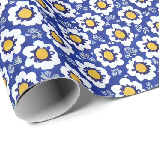 Blue Floral Arabic Pattern Cadeaupapier (Rol Hoek)