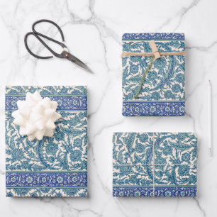 Blue  Floral Arabic Pattern Inpakpapier Vel