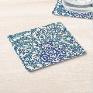 Blue Floral Arabic Pattern Kartonnen Onderzetters