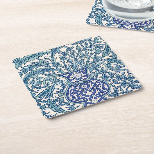 Blue Floral Arabic Pattern Kartonnen Onderzetters (Schuin)