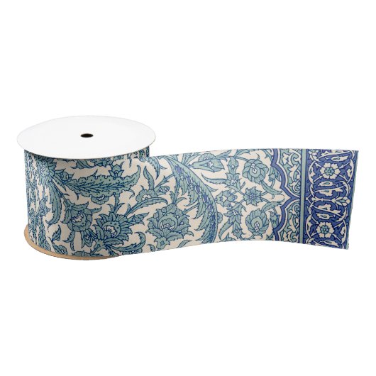 Blue  Floral Arabic Pattern Satijnen Lint (Spoel)