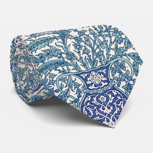 Blue Floral Arabic Pattern Stropdas (Opgerold)