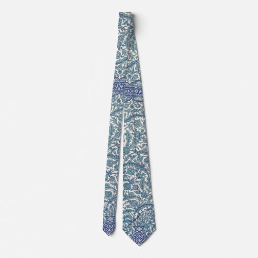 Blue Floral Arabic Pattern Stropdas (Achterkant)