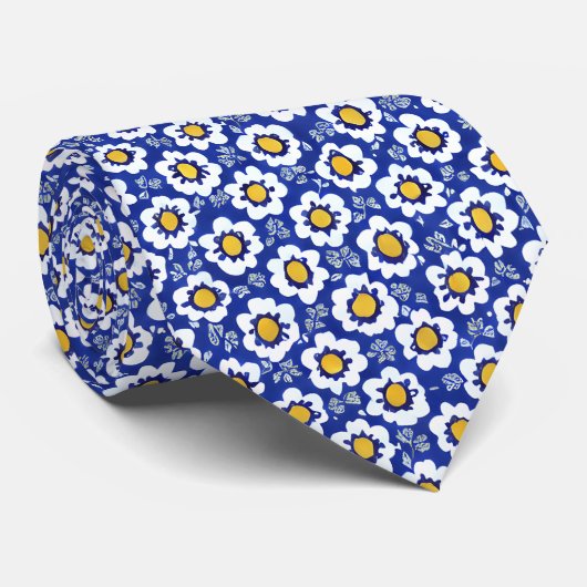 Blue Floral Arabic Pattern Stropdas (Opgerold)