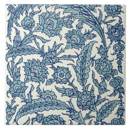 Blue Floral Arabic Pattern Tegeltje (Voorkant)
