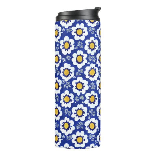 Blue Floral Arabic Pattern Thermosbeker (Gedraaid links)