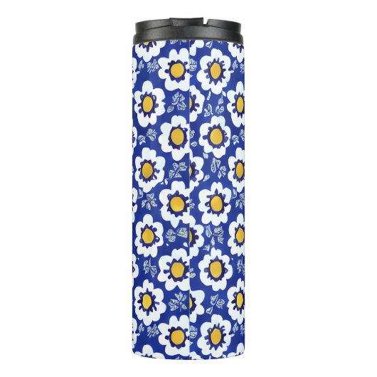 Blue Floral Arabic Pattern Thermosbeker (Achterkant)