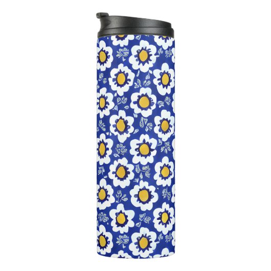 Blue Floral Arabic Pattern Thermosbeker (Geroteerd rechts)