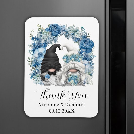 Blue Floral Arch Gnome Wedding Bedankt Card Magneet