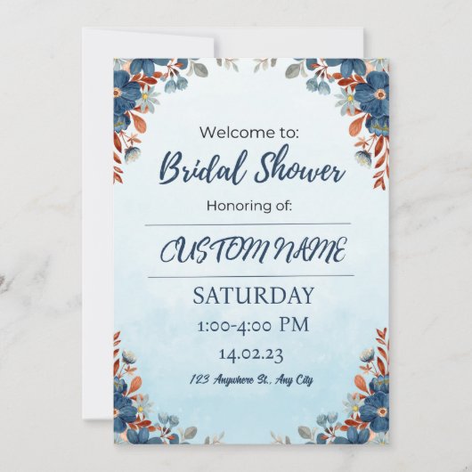 Blue Floral Arch Summer Bridal Shower Kaart (Voorkant)