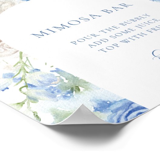Blue Floral Arch Vrijgezellenfeest Mimosa Bar Teke Poster (Hoek)