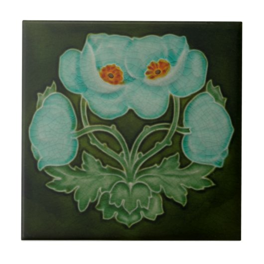 Blue Floral Art Nouveau Repro Pilkington 1910 Tegeltje (Voorkant)