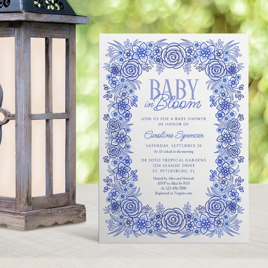 Blue Floral Baby Boy in Bloom Shower Kaart