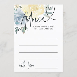 Blue Floral Baby Boy Shower Advice Game Card Kaart