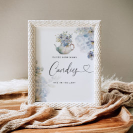 Blue floral baby brouwt raden hoeveel snoepjes poster