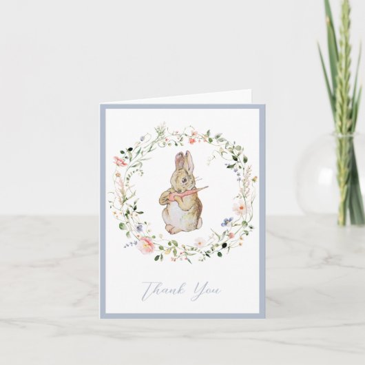 Blue Floral Baby Bunny Baby shower Bedankkaart (Voorkant)