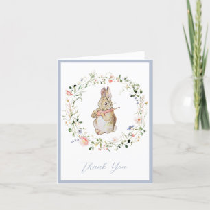 Blue Floral Baby Bunny Baby shower Bedankkaart