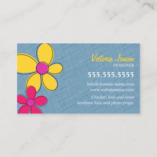 Blue Floral Baby Doodle Lijst voor handgemaakte ve Visitekaartje (Achterkant)