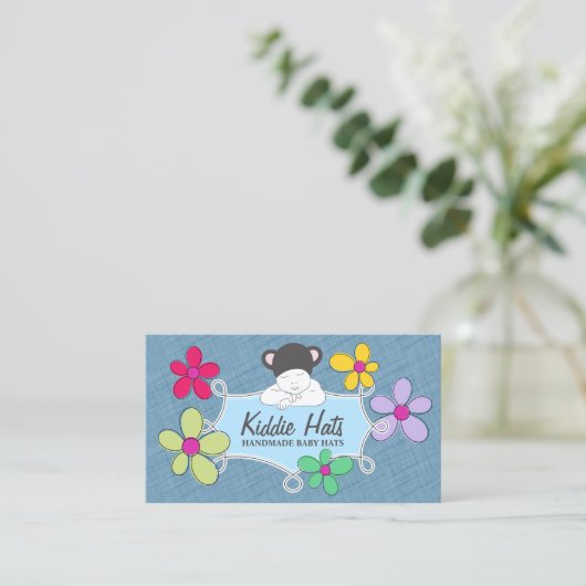 Blue Floral Baby Doodle Lijst voor handgemaakte ve Visitekaartje (Staand voorkant)