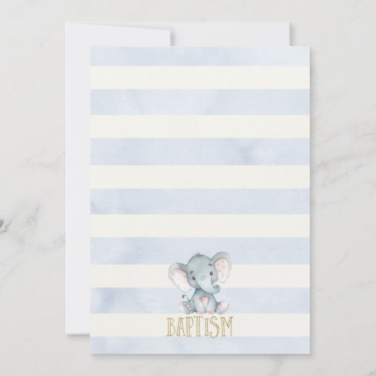 Blue Floral Baby Elephant Baptism Invitation Kaart (Achterkant)