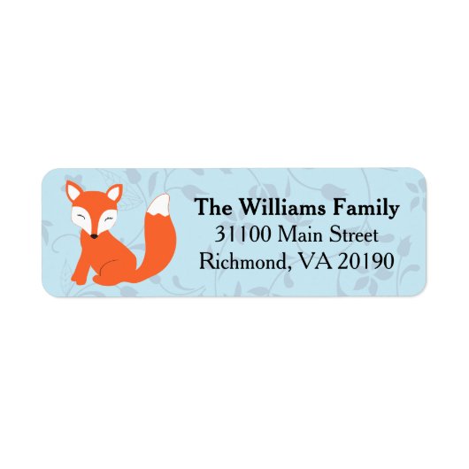 Blue Floral Baby Fox Etiket (Voorkant)