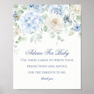 Blue Floral Baby in Bloom Advies voor Baby shower Poster